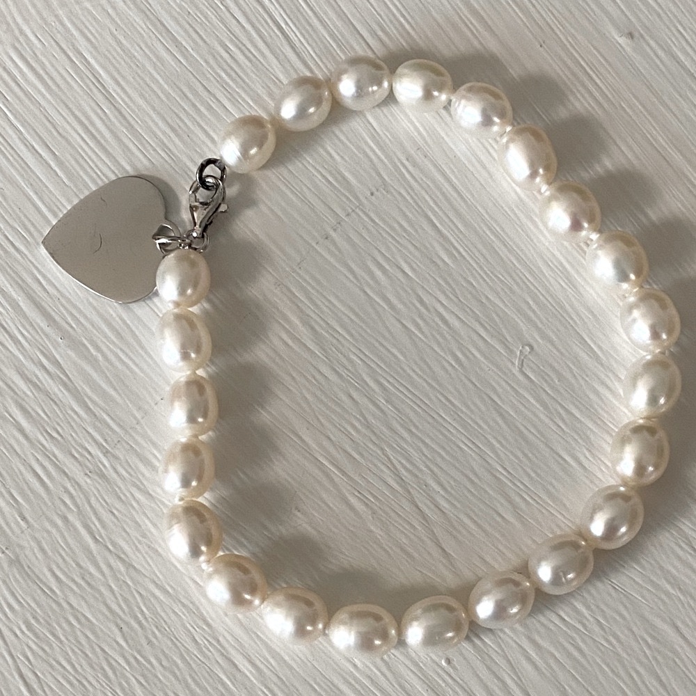 I AM LOVED Freshwater Cultured Pearl Bracelet Heart Charm Sterling Silver Beauty - Picture 6 of 6